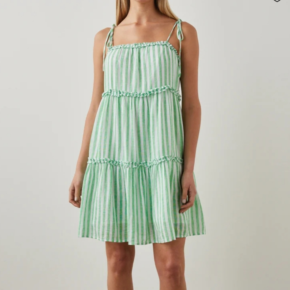 Rails Caralyn Dress Cayman Green White Stripe 100% Cotton Mini Length